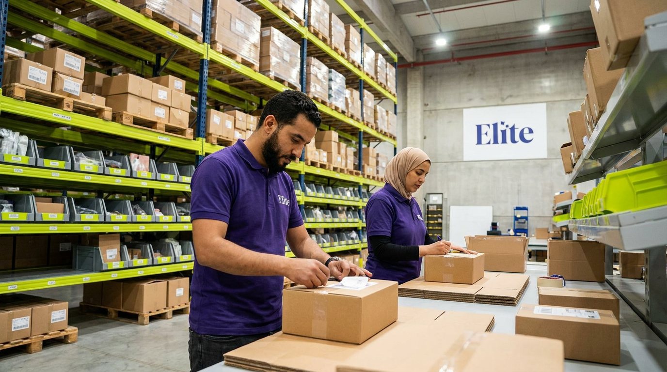فريق Elite أثناء تجهيز الطرود في المستودع